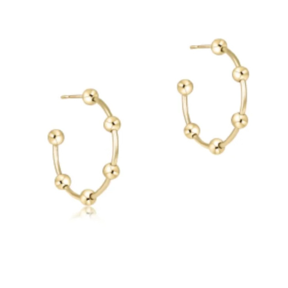 Gold Geometric Hoop Earrings with Beaded Design
